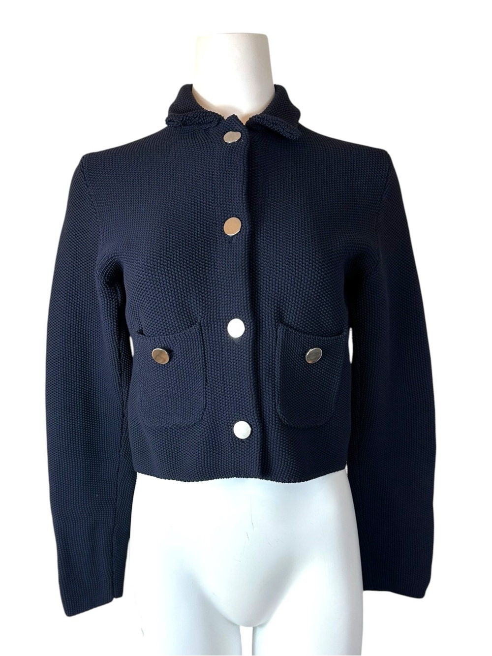Judith & Charles Navy Cropped Textured Knit Jacket Cardigan Blazer Size Medium